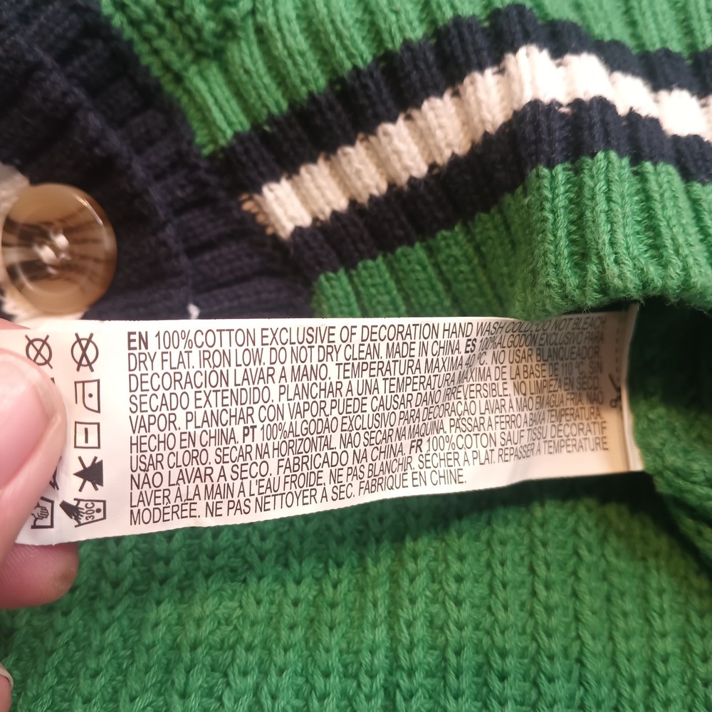Forever 21 Green Cable Knit 1X Sweater Stripe Academia Varsity‎ Cardigan Prep - Picture 9 of 12